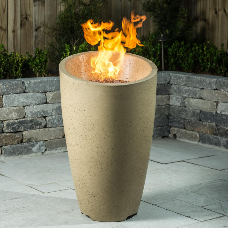 American Fyre Designs Eclipse 23 Inch Round GFRC Gas Fire Urn in Cafe Blanco