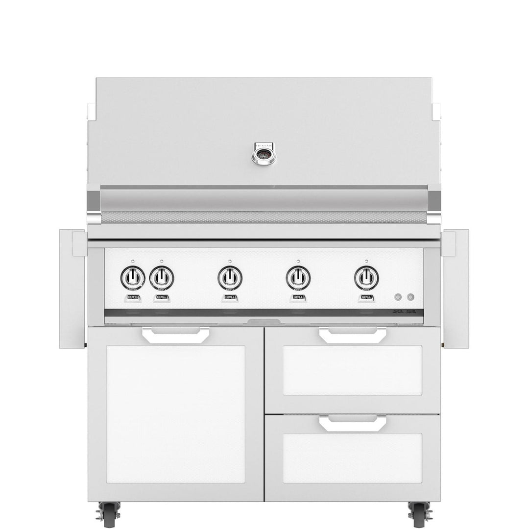 Hestan 42-Inch Gas Grill W/ Sear Burner & Rotisserie On Double Drawer & Door Tower Cart