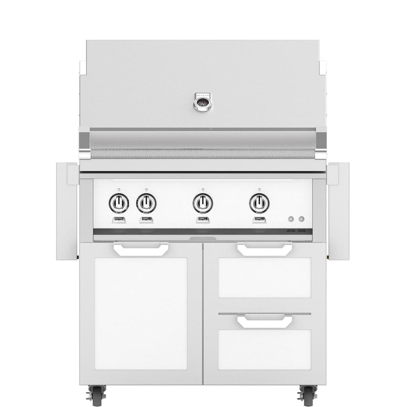 Hestan 36-Inch Gas Grill W/ Rotisserie On Double Drawer & Door Tower Cart