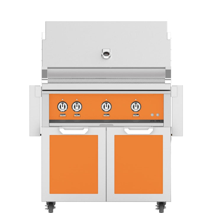Hestan 36-Inch Gas Grill W/ Rotisserie On Double Door Tower Cart