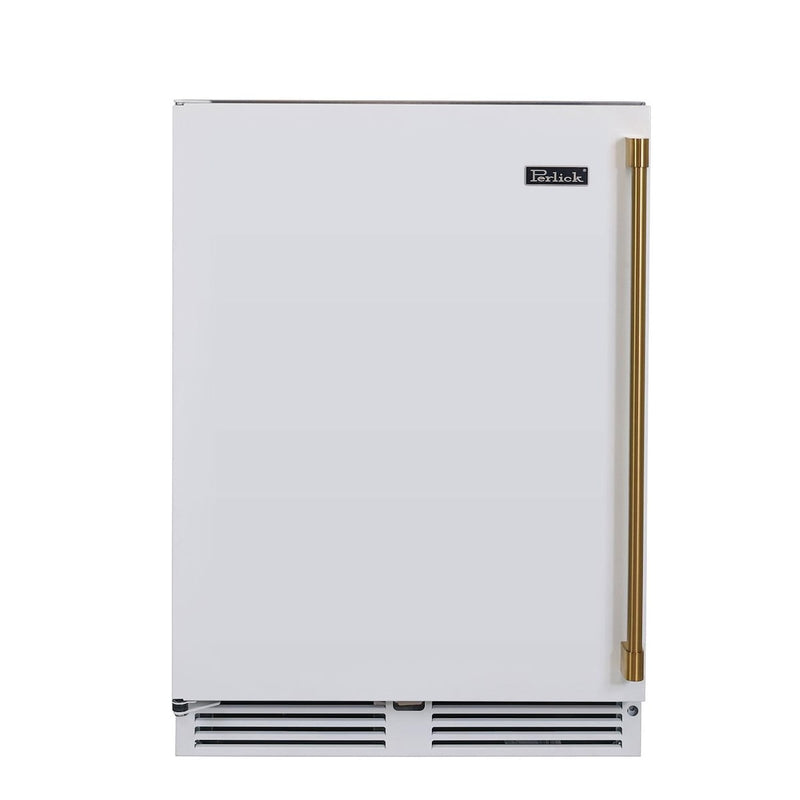 Perlick 24 Inch 5.0 Cu. Ft. Signature Series Stainless Steel Outdoor Dual Zone Refrigerator/Wine Reserve w/ Door Lock & Factory Installed Matte White Solid Door