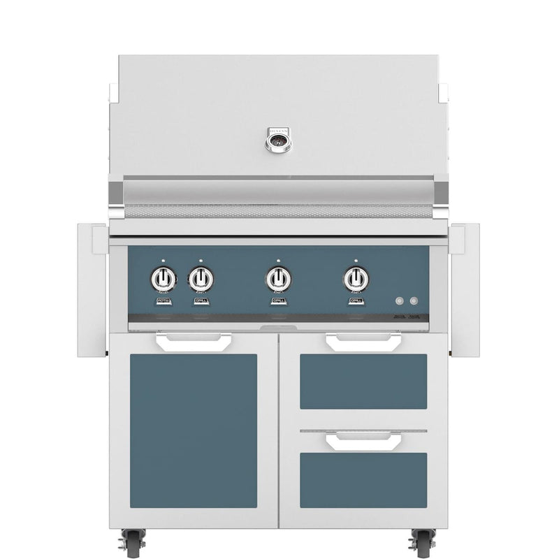 Hestan 36-Inch Gas Grill W/ Rotisserie On Double Drawer & Door Tower Cart