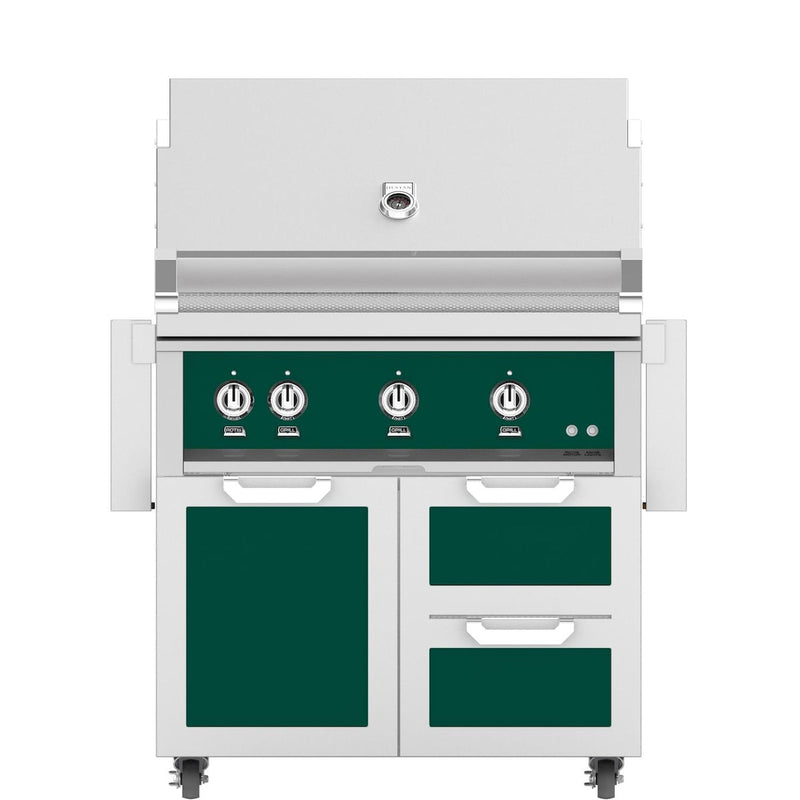 Hestan 36-Inch Gas Grill W/ Rotisserie On Double Drawer & Door Tower Cart