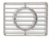 Chrome metal grid with circular center on a white background