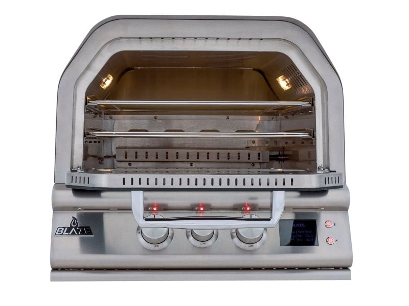 Stainless steel grill with transparent lid on a white background