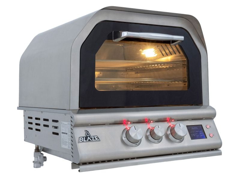 Blaze pizza oven with digital display and control knobs on a white background