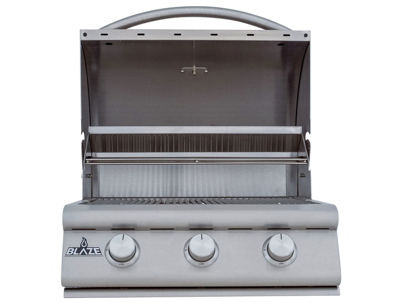 Portable gas grill with a white body and silver accents on a white background