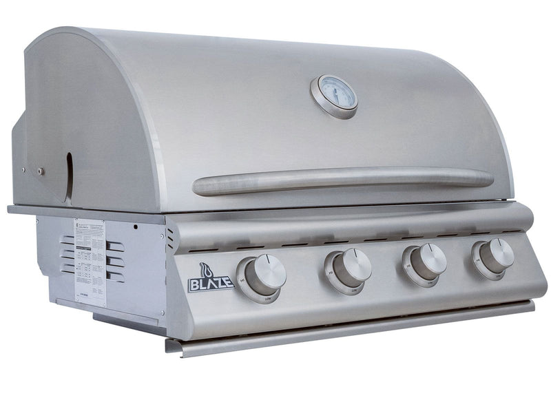 Blaze 4-Burner Built-In Gas Grill with Stainless Steel Hood and Integrated Temperature Gauge for Outdoor Kitchens