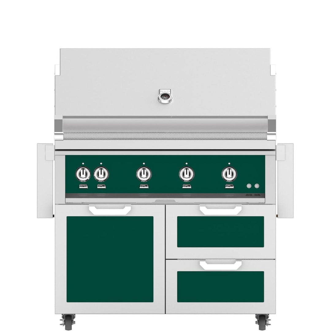 Hestan 42-Inch Gas Grill W/ Sear Burner & Rotisserie On Double Drawer & Door Tower Cart