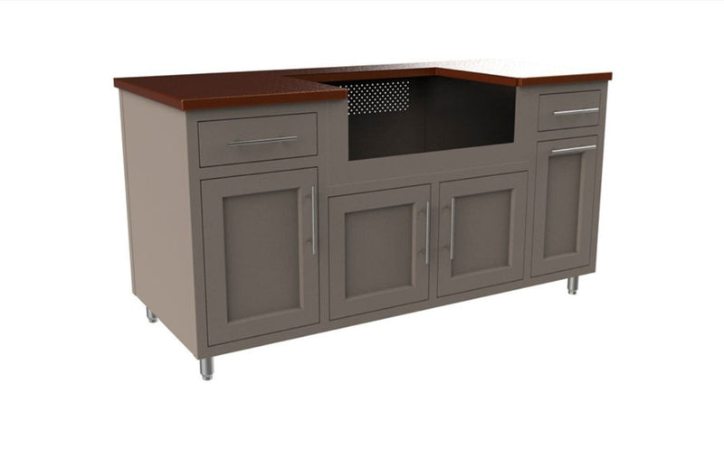 Cabinetry with a wooden top on a white background