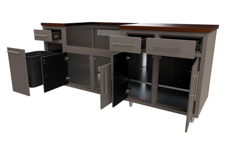 Cabinetry with open doors on a white background