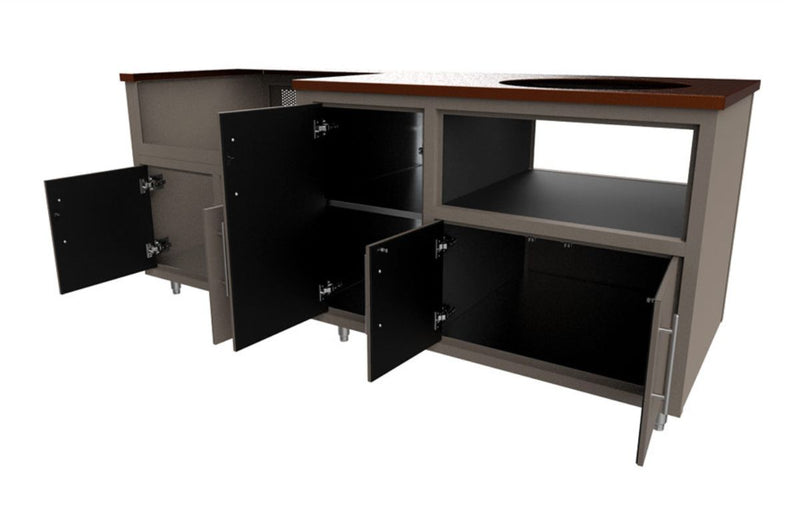Cabinet with open doors on a white background