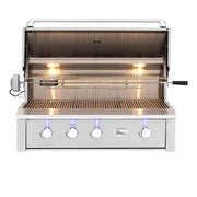 Stainless steel grill with visible brand logo on a white background