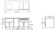 Technical drawing of a kitchen cabinet with dimensions labeled