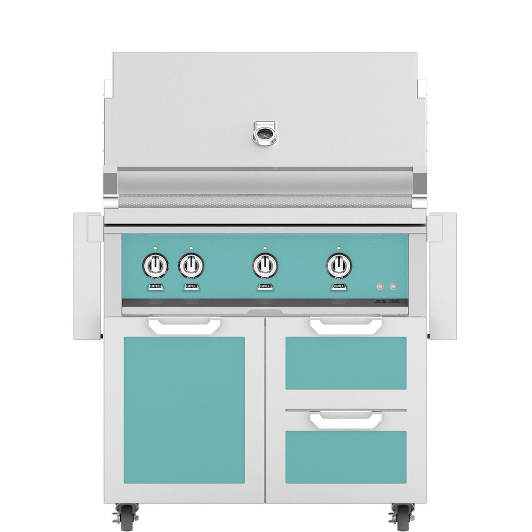 Hestan 36-Inch Gas Grill W/ Rotisserie On Double Drawer & Door Tower Cart