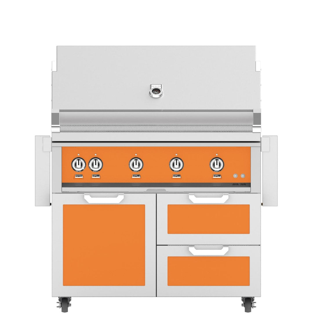 Hestan 42-Inch Gas Grill W/ Sear Burner & Rotisserie On Double Drawer & Door Tower Cart