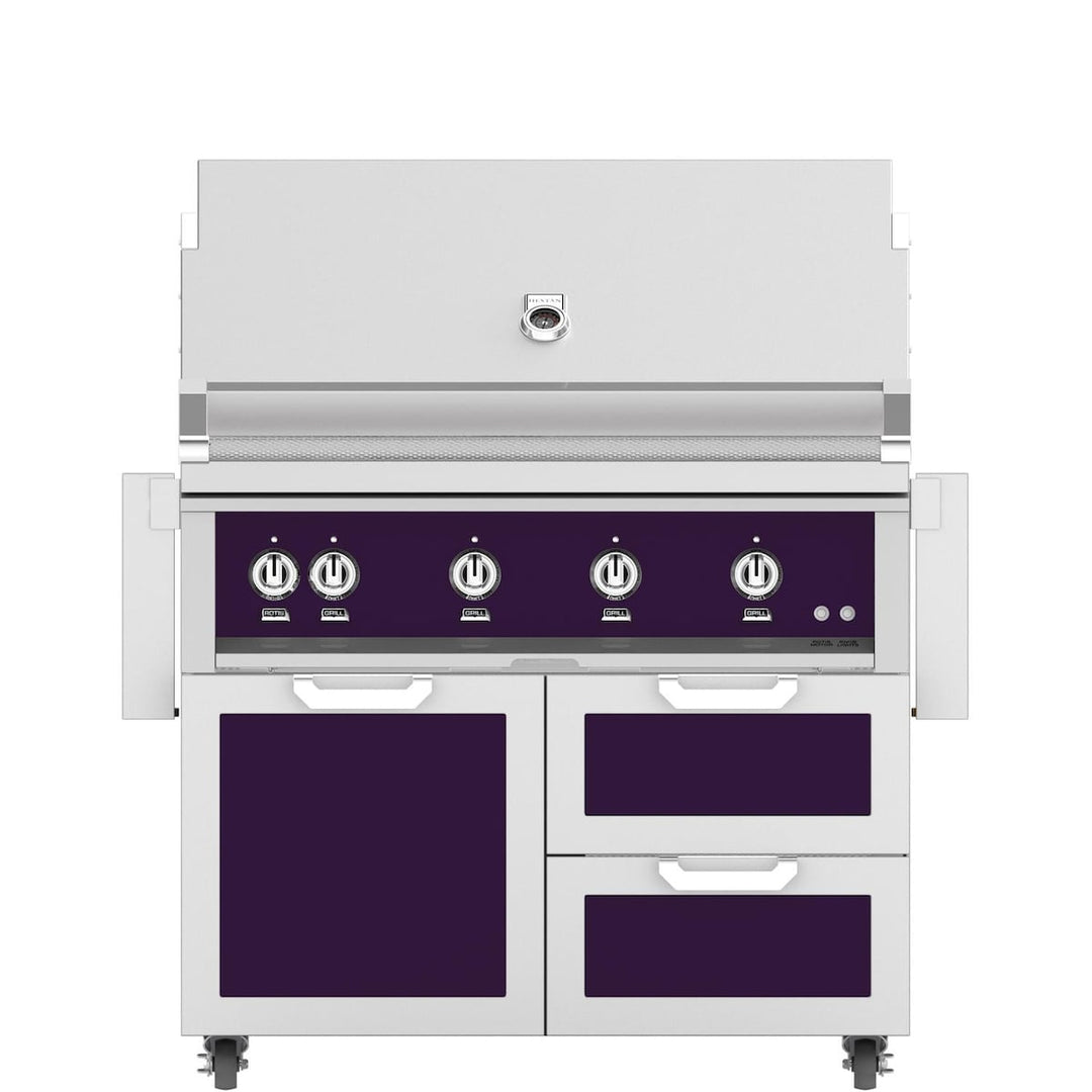 Hestan 42-Inch Gas Grill W/ Sear Burner & Rotisserie On Double Drawer & Door Tower Cart