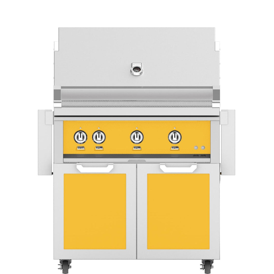 Hestan 36-Inch Gas Grill W/ Rotisserie On Double Door Tower Cart