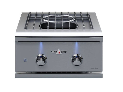 Stainless steel gas cooktop with two burners and control knobs on a white background