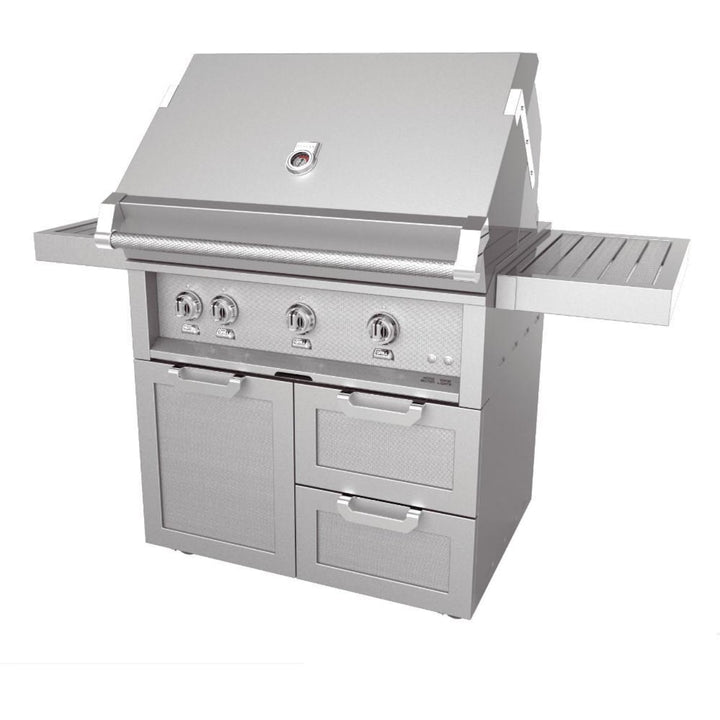 Hestan 36-Inch Gas Grill W/ Rotisserie On Double Drawer & Door Tower Cart