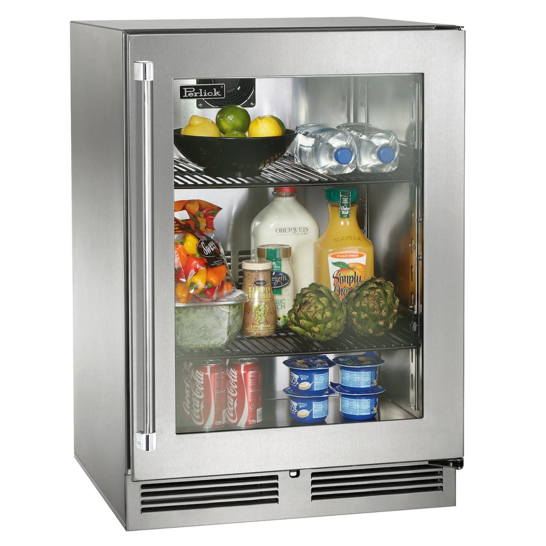 Perlick 24-Inch Signature Series Stainless Steel Glass Door Outdoor Refrigerator w/ Door Lock