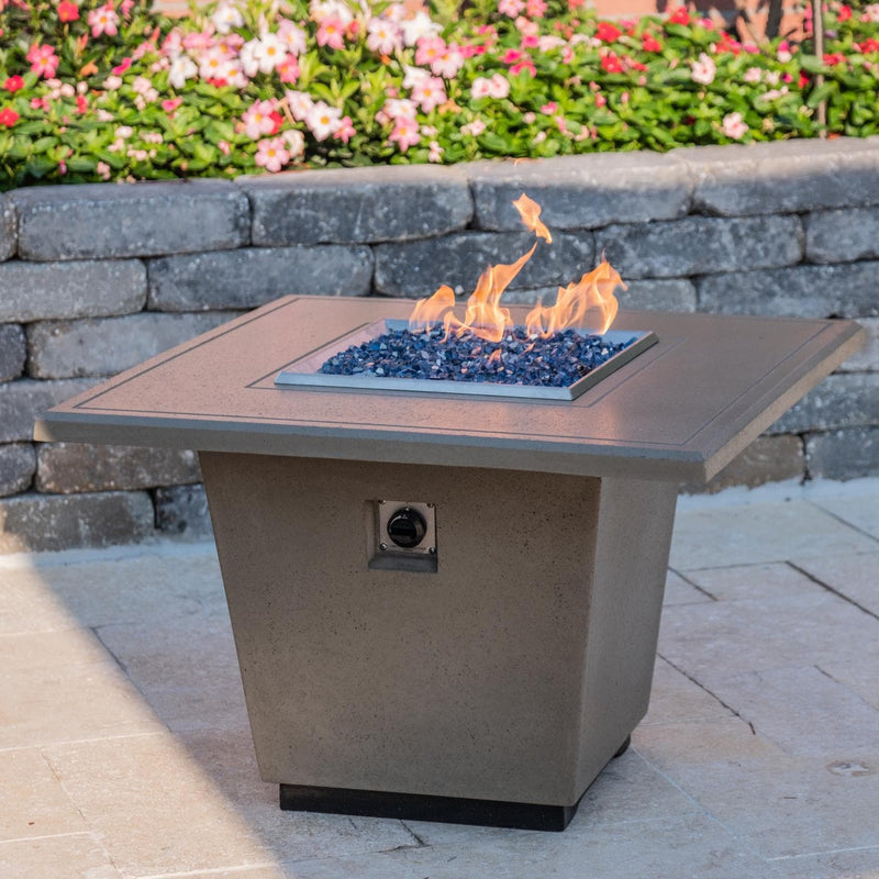 American Fyre Designs Cosmopolitan 36 Inch Square GFRC Propane Fire Pit Table in Smoke