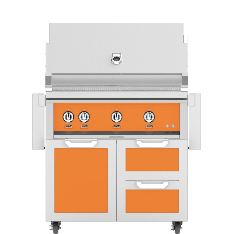 Hestan 36-Inch Gas Grill W/ Rotisserie On Double Drawer & Door Tower Cart