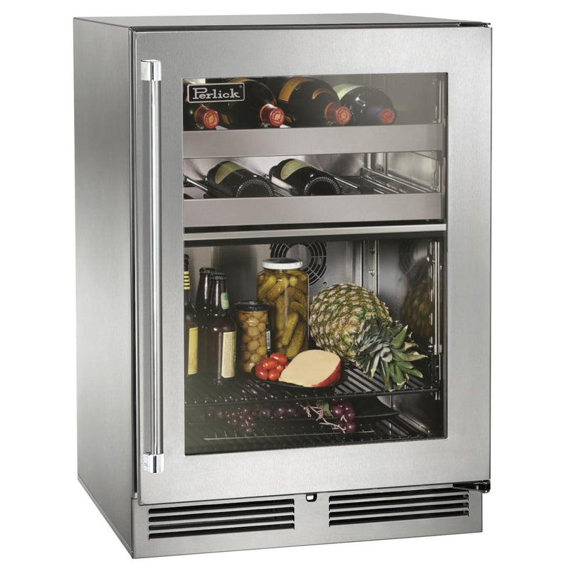 Perlick 24-Inch Signature Series Stainless Steel Glass Door Outdoor Dual Zone Refrigerator/Wine Reserve