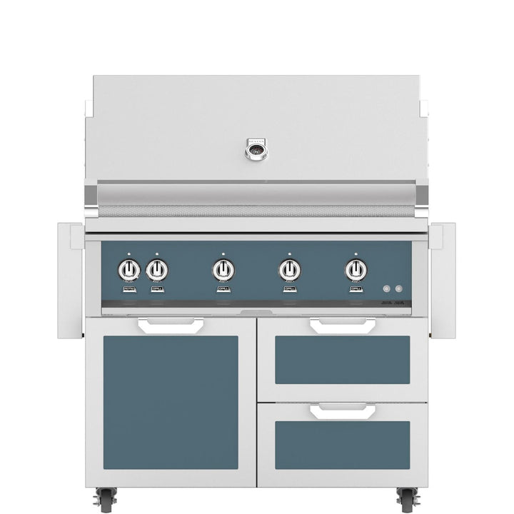 Hestan 42-Inch Gas Grill W/ Sear Burner & Rotisserie On Double Drawer & Door Tower Cart