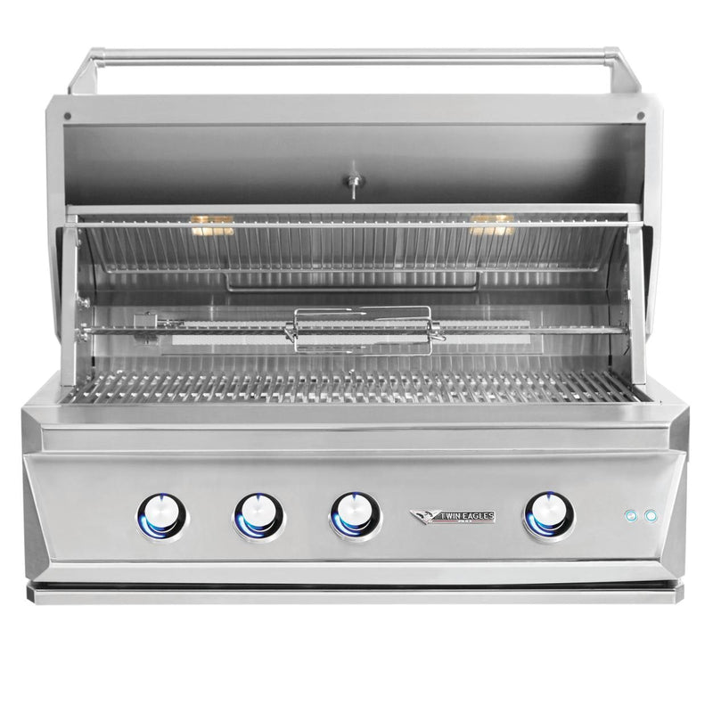 Twin Eagles 42-Inch 3-Burner Gas Grill (Optional Sear Zone & Rotisserie) On Deluxe Cart -  TEBQ42 + TEGB42SD-B
