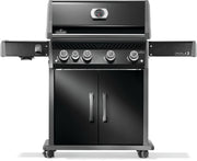 Black barbecue grill with multiple burners on a white background